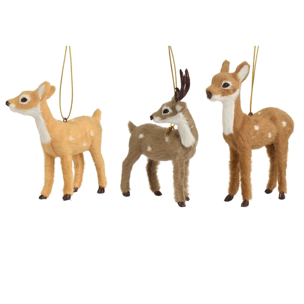 Decoris 9.5cm Fluffy Deer Hanging Decoration - (Choice of 3)
