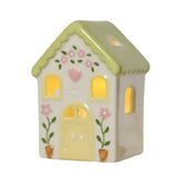 Decoris 9.5cm Porcelain LED House (Choice of 3) - Green/White - Old Railway Line Garden Centre