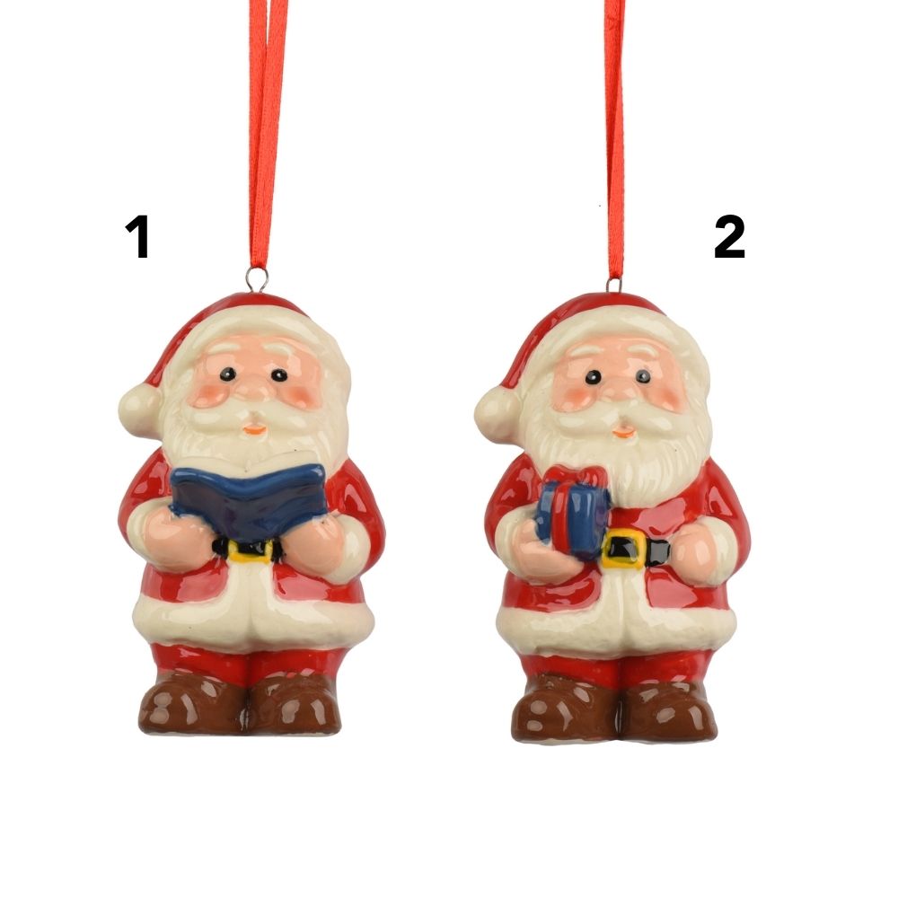 Decoris 9cm Glazed Porcelain Santa Hanging Decoration - (Choice of 2)
