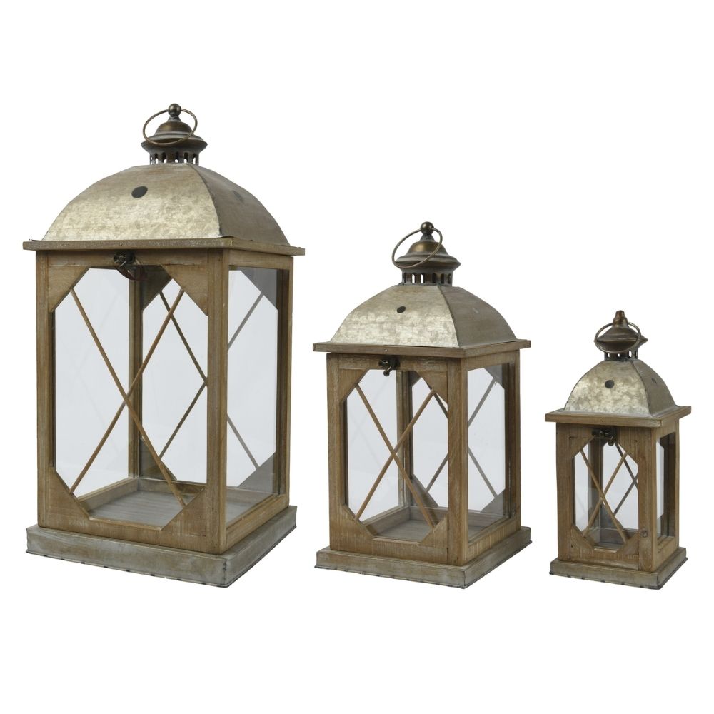 Decoris Small Antique Firewood Lantern - Brown