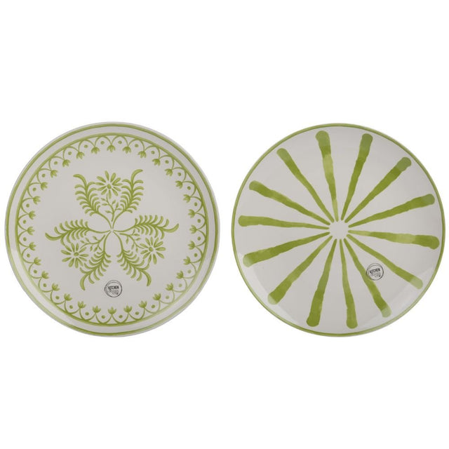 Decoris Earthenware Round Decal Dinner Plate (Choice of 2) - White/Green - Old Railway Line Garden Centre