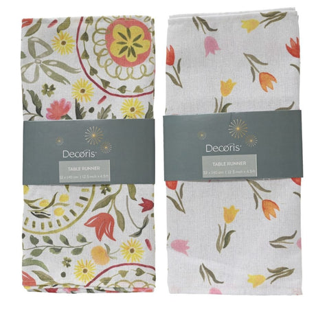 Decoris Polyester & Cotton Tulip Print Table Runner (Choice of 2) - Old Railway Line Garden Centre