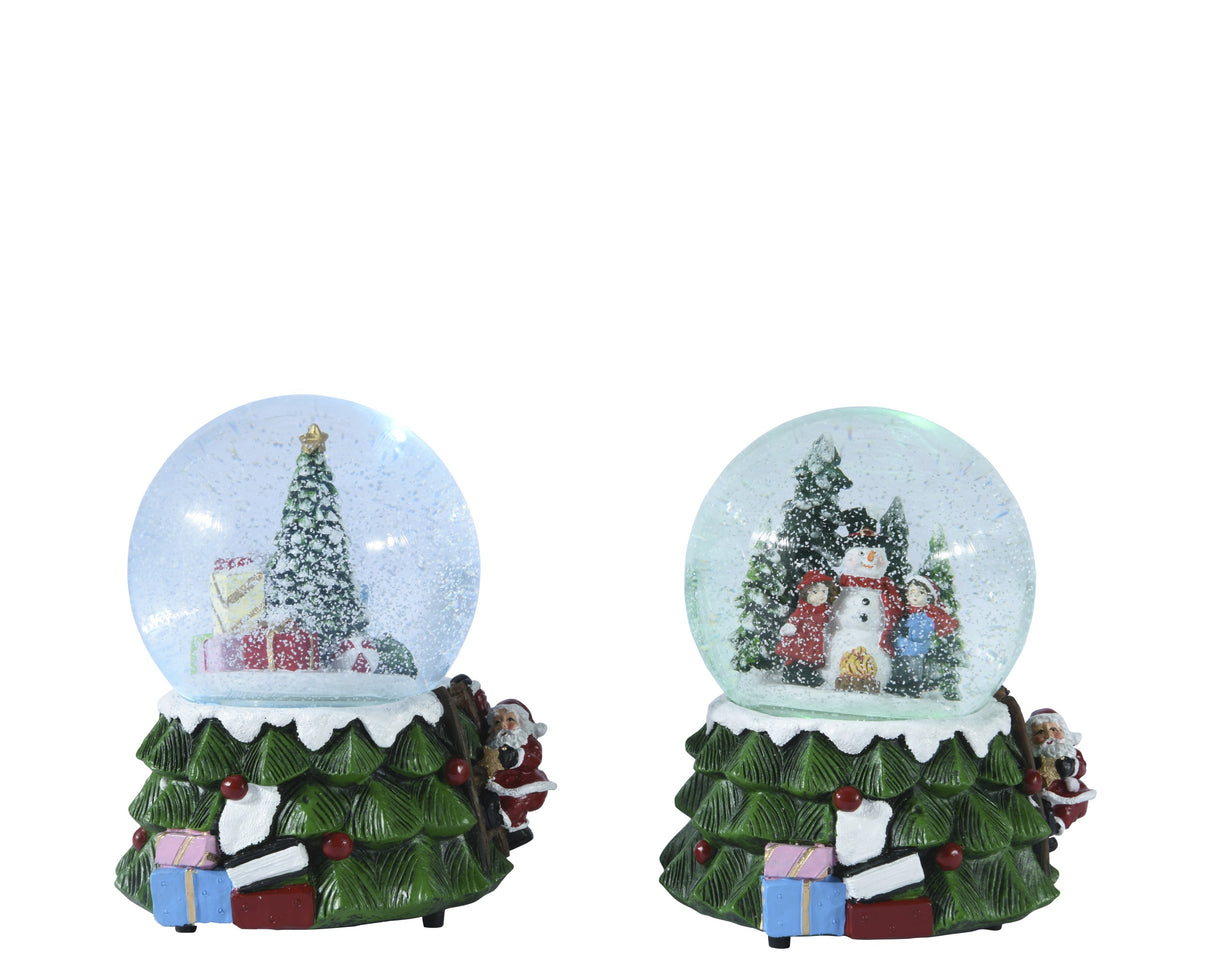 Decoris 14.5cm Resin Music Box Snowman Snow Globe - Green - (Choice of 2)