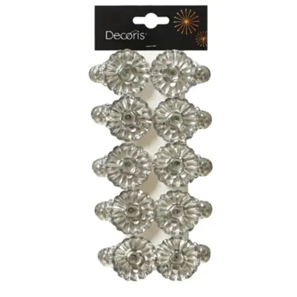 Decoris 10 Silver Christmas Tree Candle Holder Clips