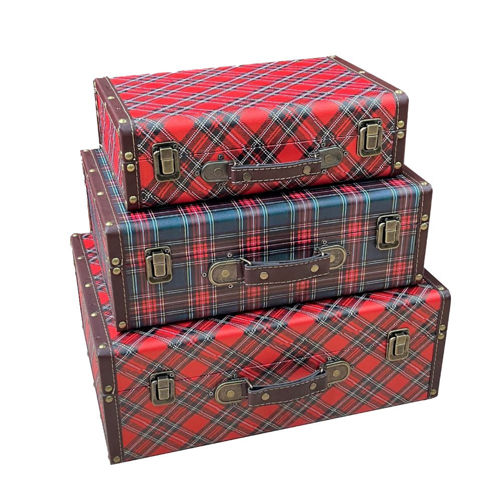 Decoris Small Checkered Storage Suitcase - Red