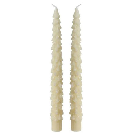 Decoris White Glitter Christmas Tree Dinner Candle (Set of 2)