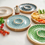 Dexam 30cm Sintra Mango Wood Spotted Chip and Dip Bowl - Ochre - Old Railway Line Garden Centre
