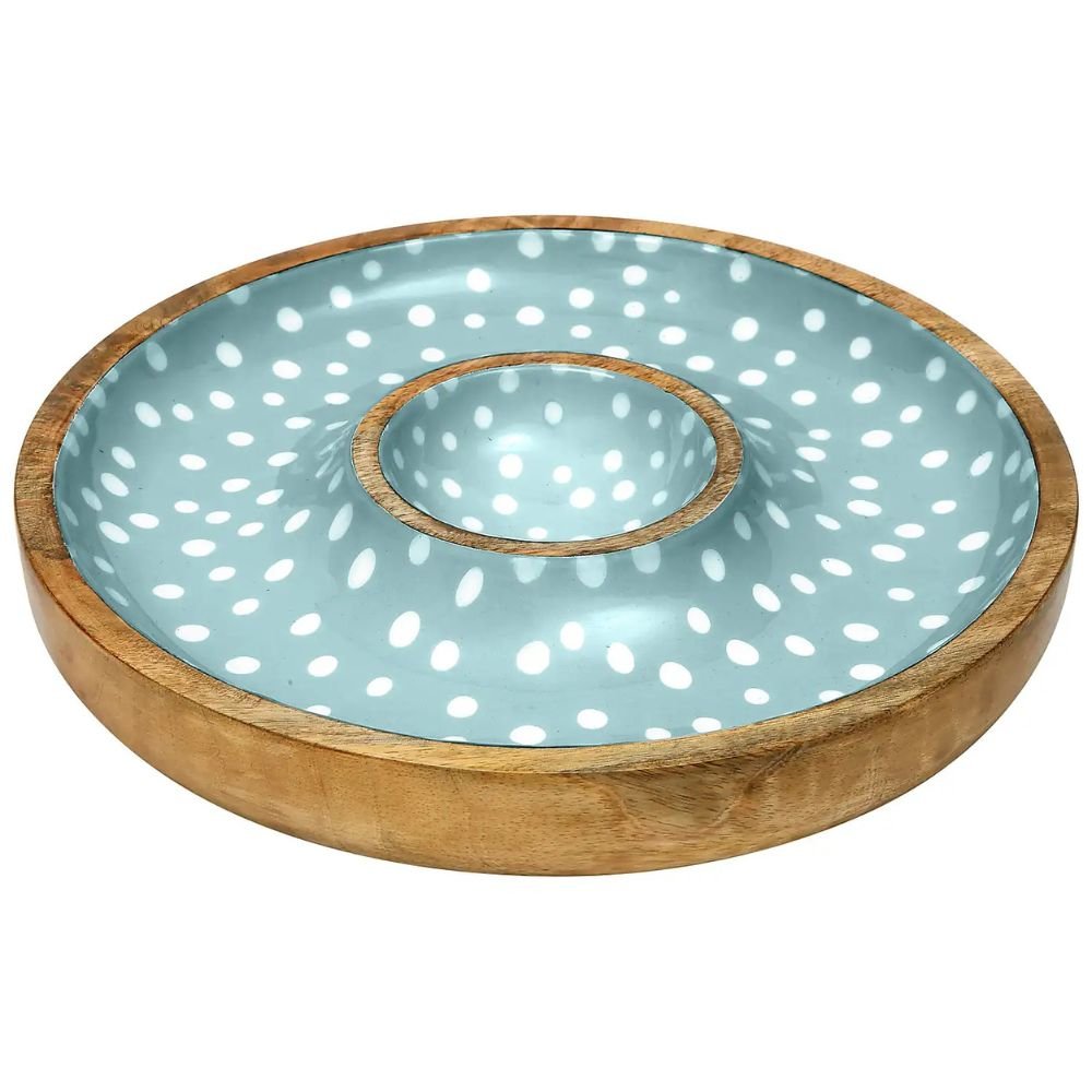 Dexam 30cm Sintra Mango Wood Spotted Chip and Dip Bowl - Ochre - Old Railway Line Garden Centre