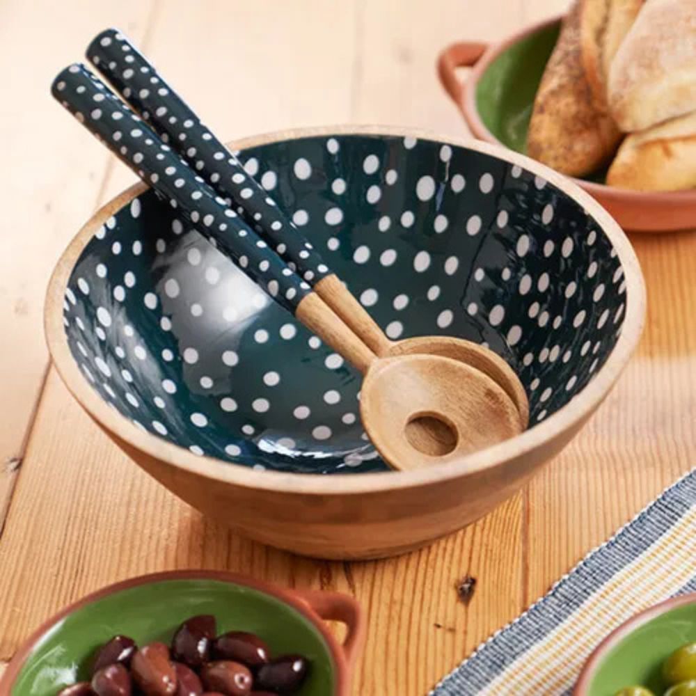 Dexam 30cm Sintra Mango Wood Spotted Salad Servers - Ink Blue - Old Railway Line Garden Centre
