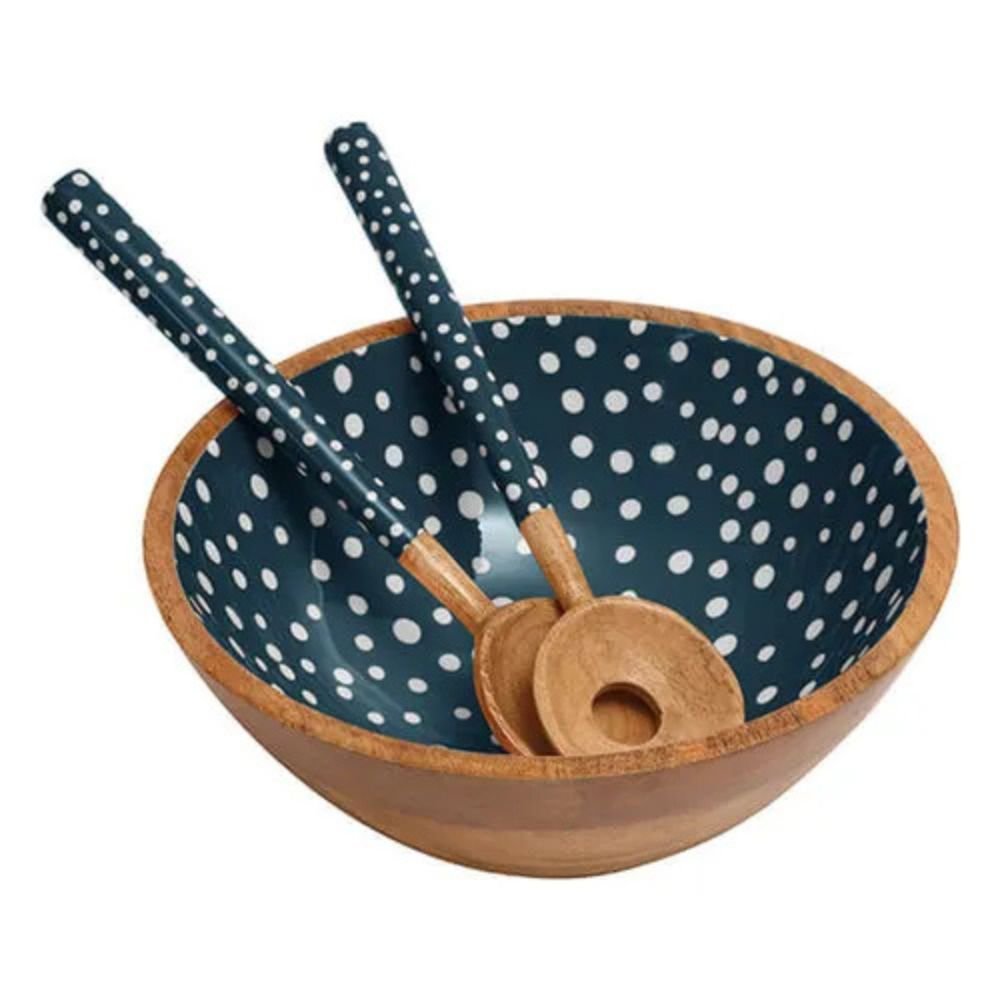 Dexam 30cm Sintra Mango Wood Spotted Salad Servers - Ink Blue - Old Railway Line Garden Centre