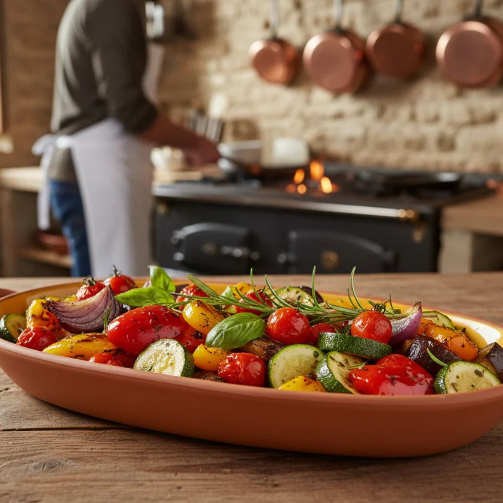 Dexam 38cm Sintra Glazed Terracotta Oval Baking Dish - Ochre - Old Railway Line Garden Centre