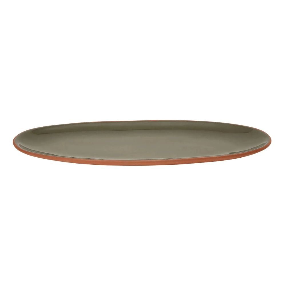 Dexam 48cm Sintra Glazed Terracotta Oval Serving Platter - Olive Green - Old Railway Line Garden Centre