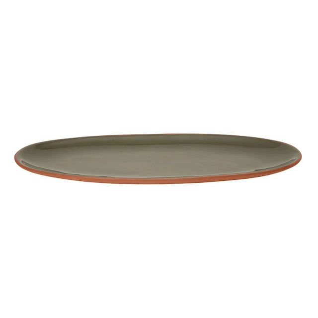 Dexam 48cm Sintra Glazed Terracotta Oval Serving Platter - Olive Green - Old Railway Line Garden Centre