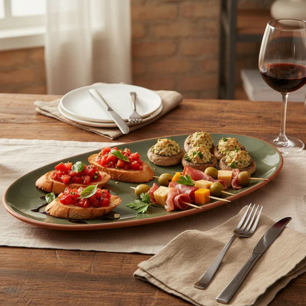 Dexam 48cm Sintra Glazed Terracotta Oval Serving Platter - Olive Green - Old Railway Line Garden Centre