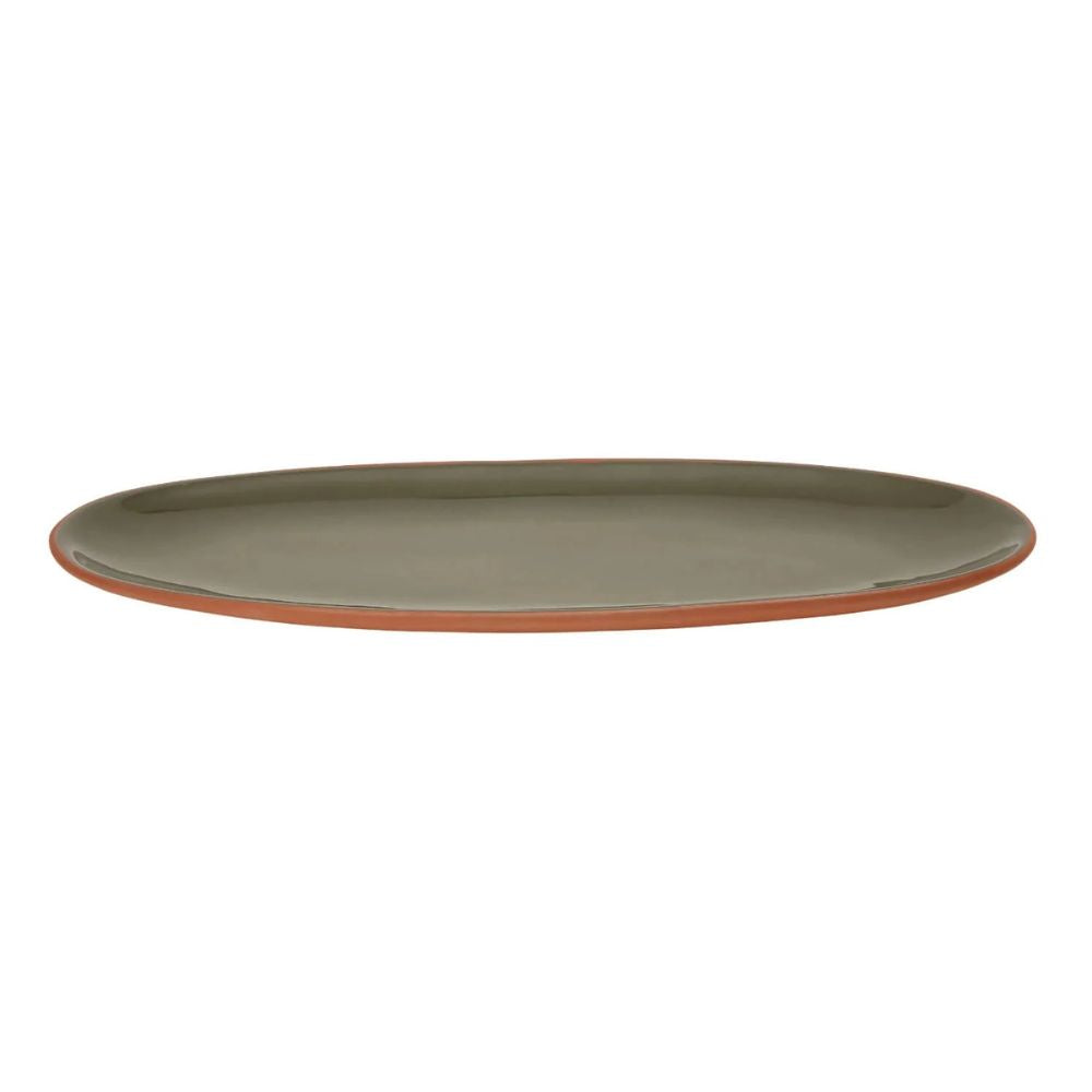 Dexam 48cm Sintra Glazed Terracotta Oval Serving Platter - Olive Green