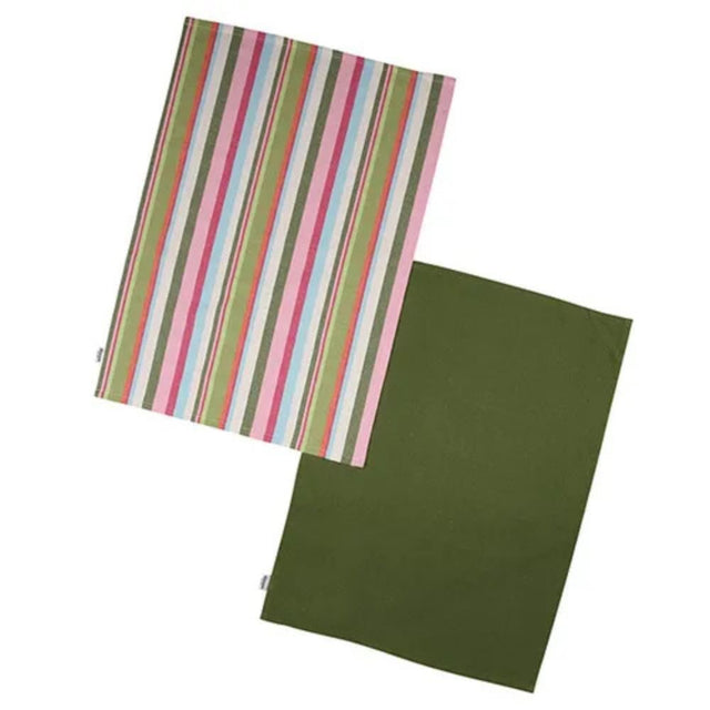 Dexam 70cm Recycled Cotton Striped Set of 2 Tea Towels - Green - Old Railway Line Garden Centre