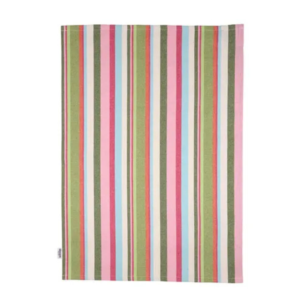 Dexam 70cm Recycled Cotton Striped Set of 2 Tea Towels - Green