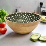 Dexam Sintra Mango Wood Spotted Salad Bowl Olive Green - Old Railway Line Garden Centre