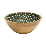 Dexam Sintra Mango Wood Spotted Salad Bowl Olive Green - Old Railway Line Garden Centre