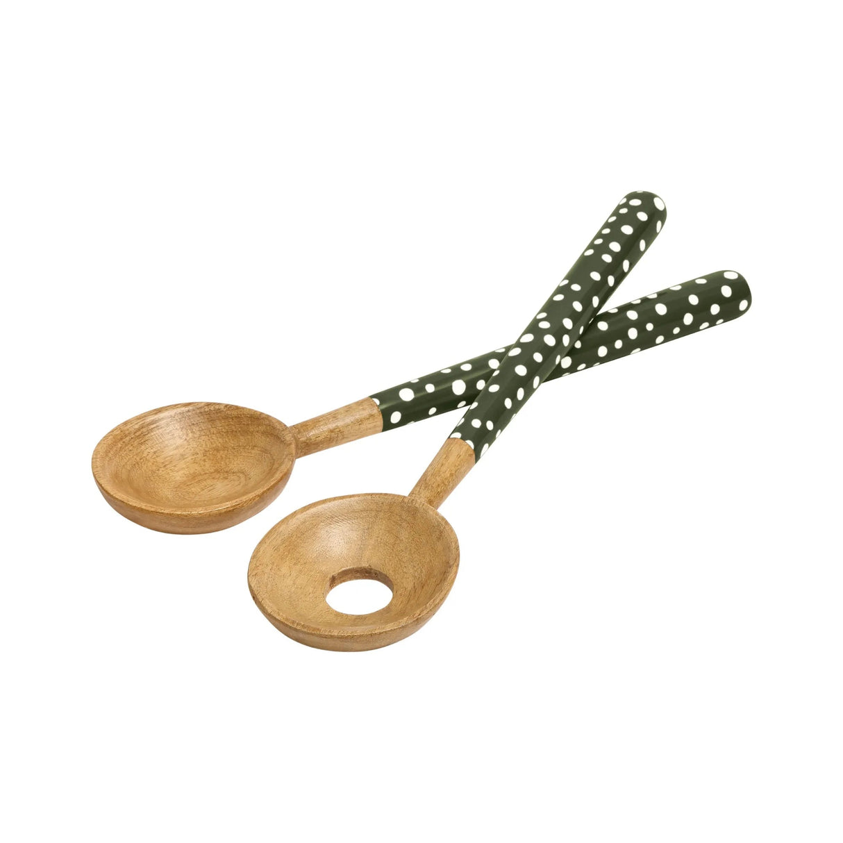 Dexam Sintra Mango Wood Spotted Salad Servers - Olive Green - Old Railway Line Garden Centre