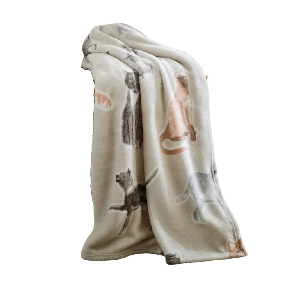 Deyongs 130cm x 170cm Cozy Comforts Cat Throw - Cream - Old Railway Line Garden Centre
