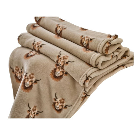 Deyongs 130cm x 170cm Cozy Comforts Highland Cow Throw - Cream - Old Railway Line Garden Centre