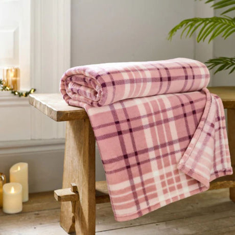 Deyongs 140cm Snuggle Touch Pink Check Throw