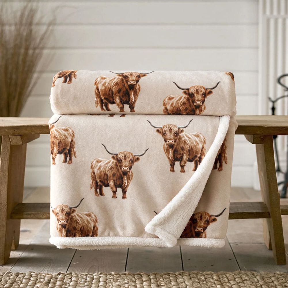 Deyongs 180cm Angus Cow Sherpa Fleece Throw