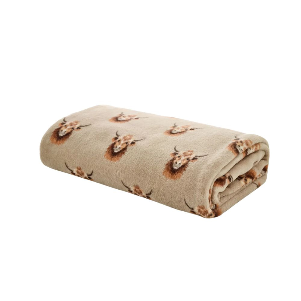 Deyongs 130cm x 170cm Cozy Comforts Highland Cow Throw - Cream