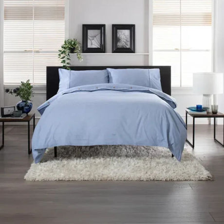 Deyongs Gingham Cotton Duvet Cover Set - Blue - Super King - Old Railway Line Garden Centre