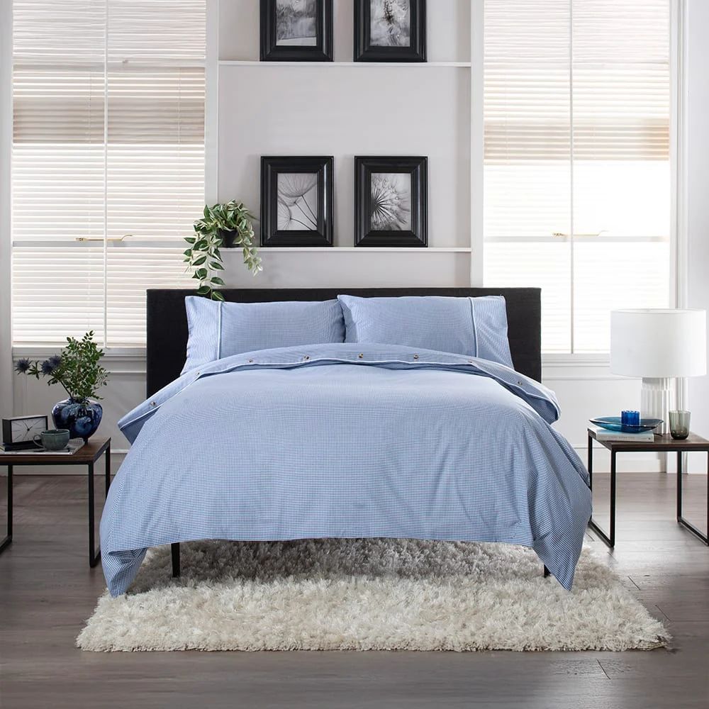 Deyongs Gingham Cotton Single Duvet Cover Set - Blue
