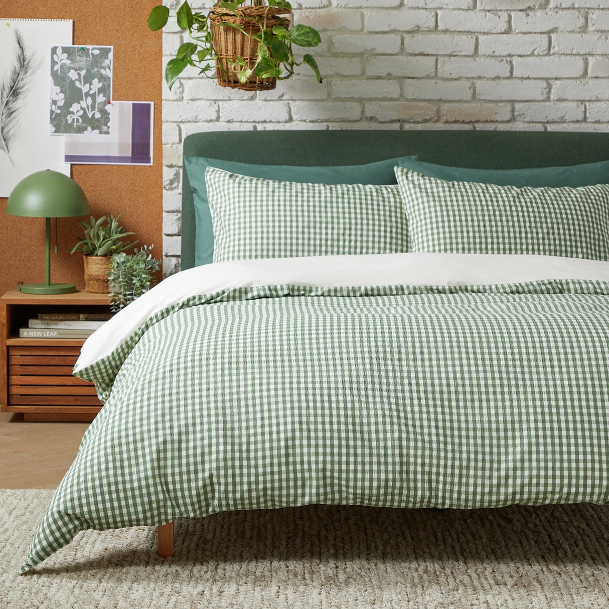 Deyongs Gingham Bedding Double Duvet Set Green