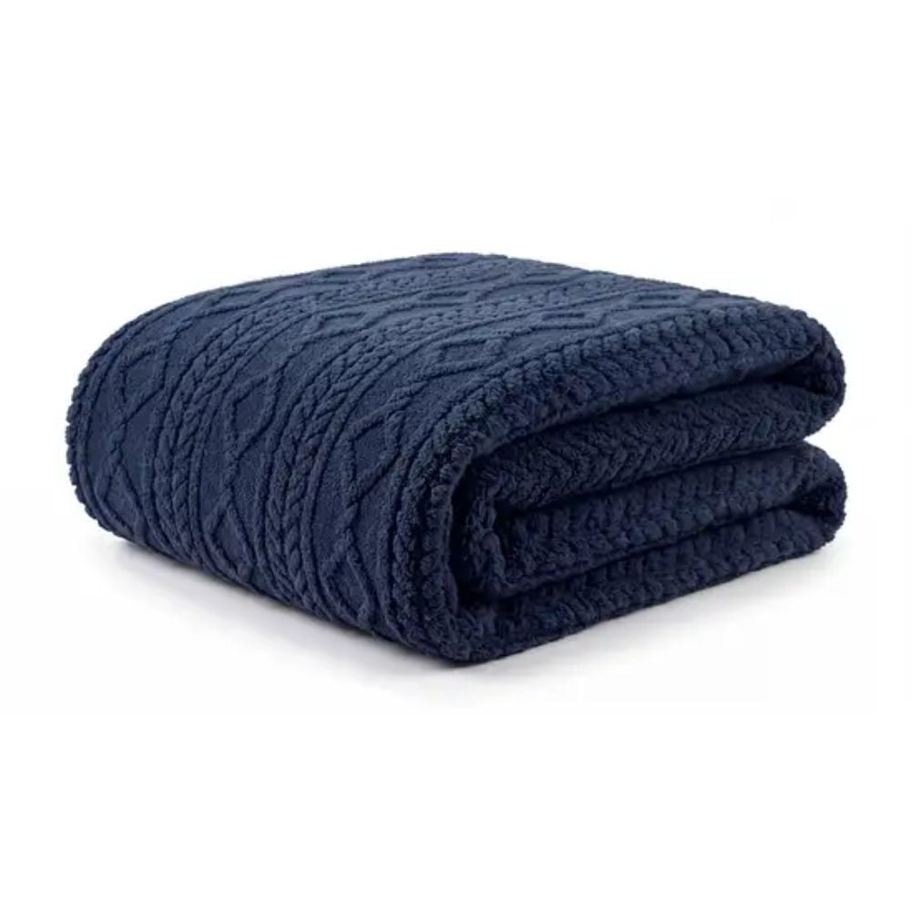 Deyongs 180cm Helsingborg Teddy Supersoft Jacquard Throw - Blue