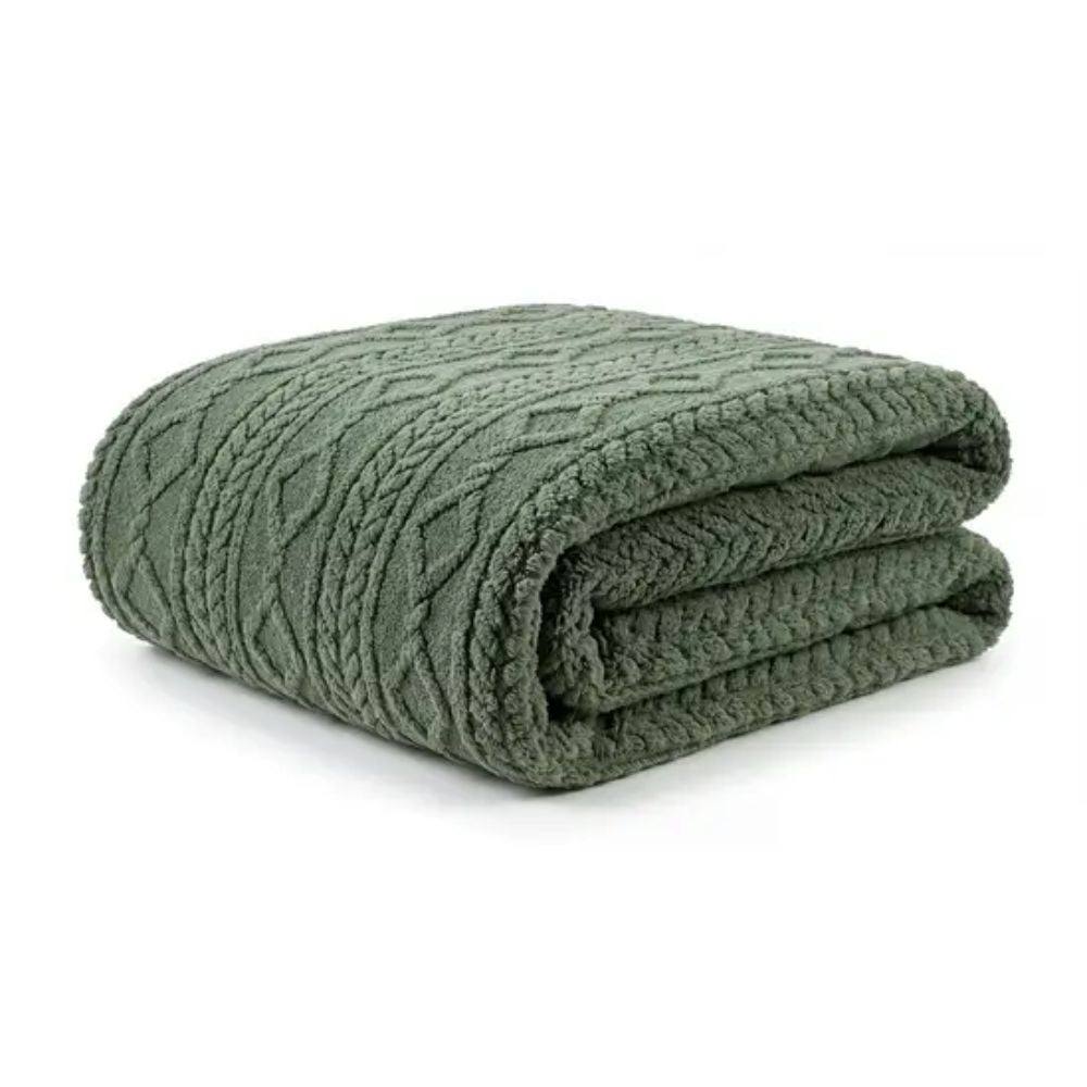 Deyongs 180cm Helsingborg Teddy Supersoft Jacquard Throw - Green