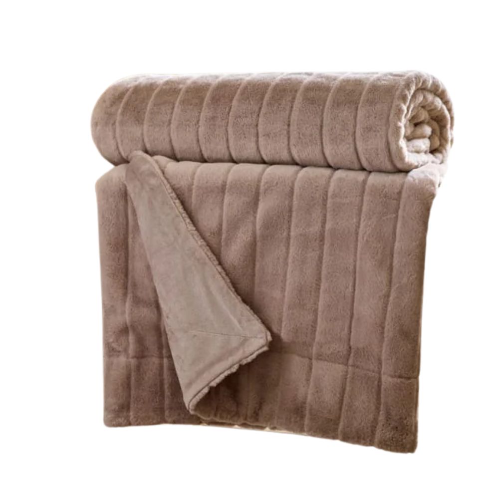 Deyongs 200cm Hockley Supersoft Plush Large Quilted Throw - Fawn