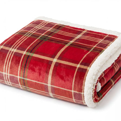 Deyongs 170cm Red Check Sherpa Fleece Throw