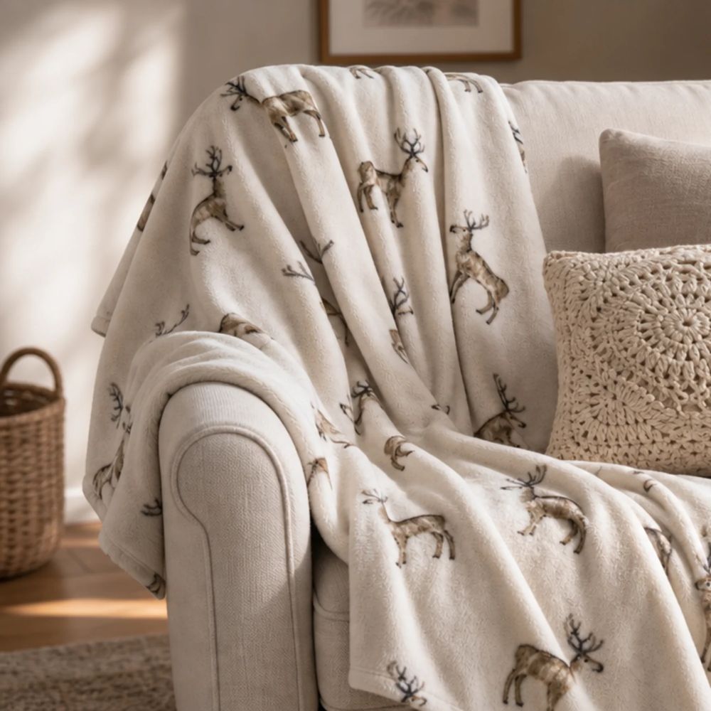 Deyongs 180cm Stag Print Heavyweight Fleece Throw