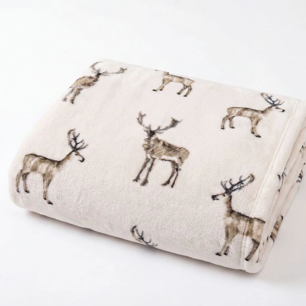 Deyongs 180cm Stag Print Heavyweight Fleece Throw