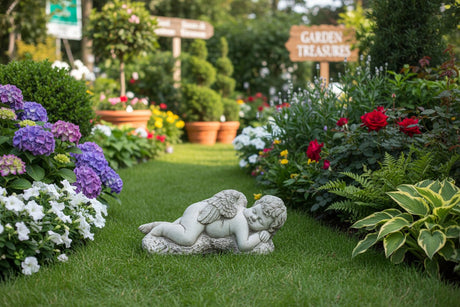 Dream Gardens 23cm Baby Angel Stone Ornament - Old Railway Line Garden Centre