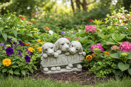 Dream Gardens 25cm Welcome Dogs Stone Garden Ornament