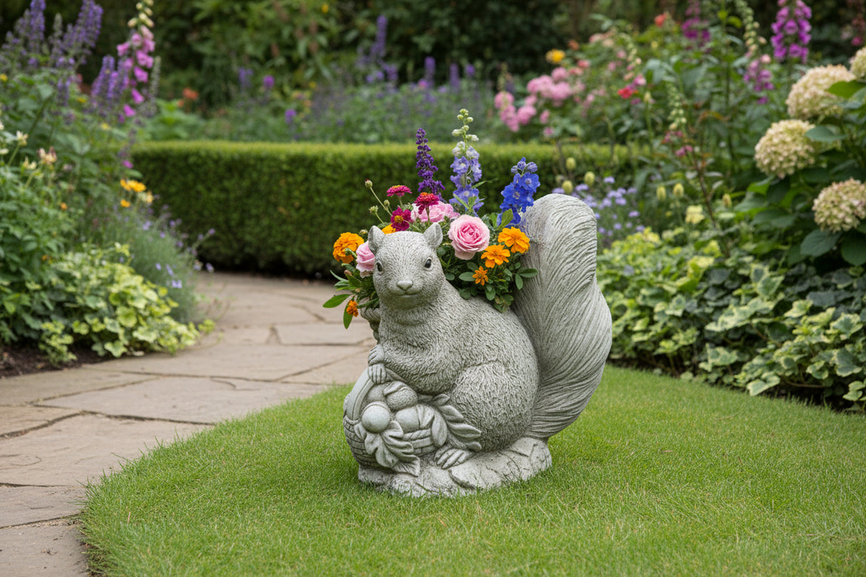 Dream Gardens 29cm Squirrel & Basket Stone Ornament
