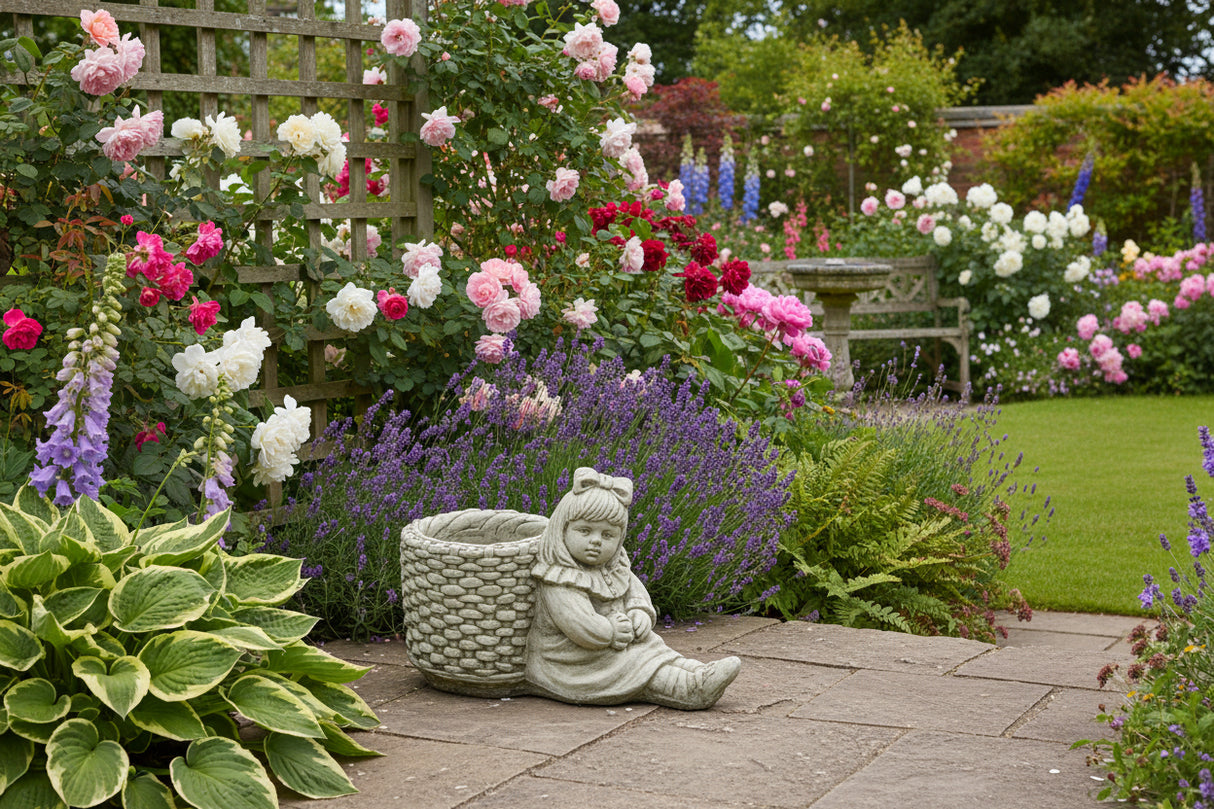 Dream Gardens 36cm Girl & Basket Stone Pot