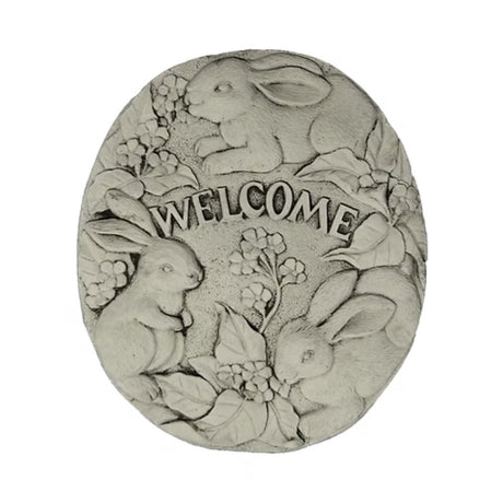 Dream Gardens 46cm Welcome Rabbits Stone Plaque - Old Railway Line Garden Centre