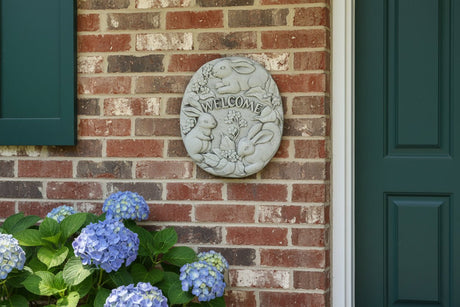Dream Gardens 46cm Welcome Rabbits Stone Plaque - Old Railway Line Garden Centre