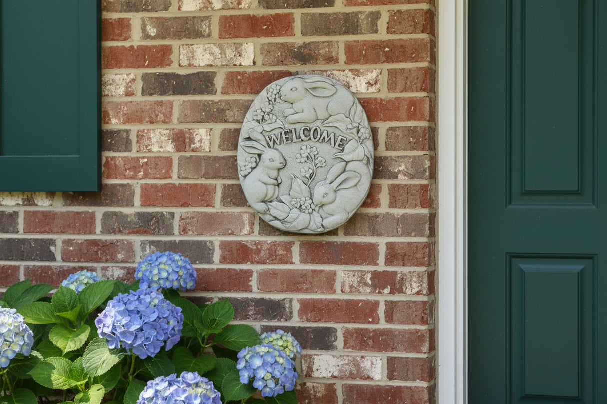 Dream Gardens 46cm Welcome Rabbits Stone Plaque