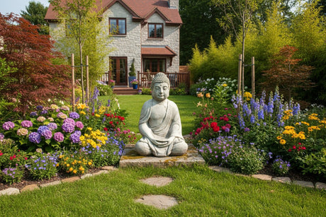 Dream Gardens 48cm Stone Large Robe Buddha Garden Ornament - Old Railway Line Garden Centre