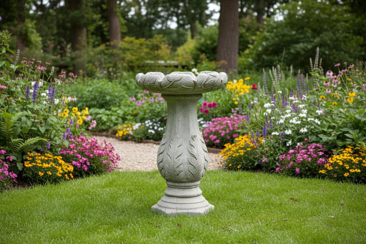 Dream Gardens 58cm Stone Leaf Bird Bath - Old Railway Line Garden Centre
