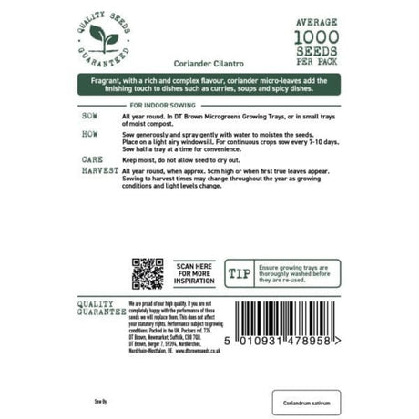 D.T Brown Coriander Cilantro Seeds - Old Railway Line Garden Centre