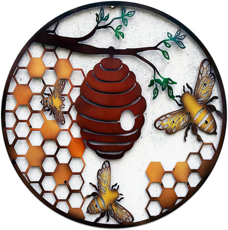 Eastern Connections 60cm Bee & Hive Mirrored Metal Wall Art - Old Railway Line Garden Centre