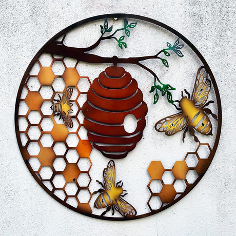Eastern Connections 60cm Bee & Hive Mirrored Metal Wall Art - Old Railway Line Garden Centre
